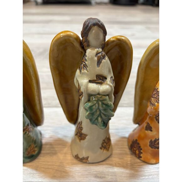 Stoneware Angel Figurines Fall Autumn Decor Set of 3 - Picture 4 of 9